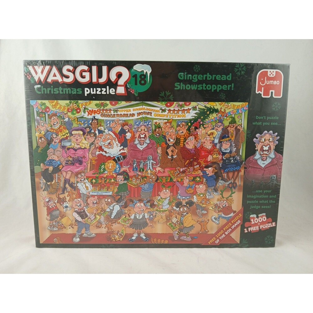 Wasgij? x 2 1000 Piece Christmas Puzzles #18-Gingerbread Showstopper & Bonus-NEW